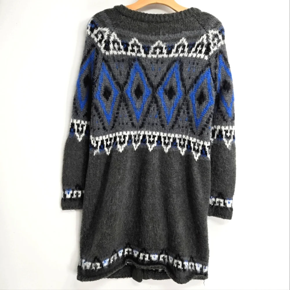 Free People Frosted Fair Isle Gray‎ Blue Cardigan Sweater
